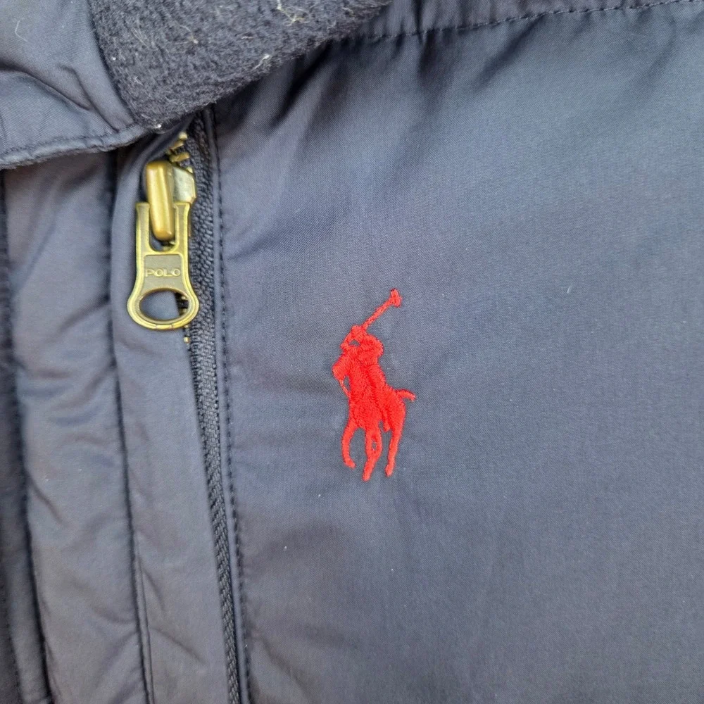 Polo Ralph Lauren Puffer Jacket Boys L 16/18 Down Filled Fleece Collar Navy Blue